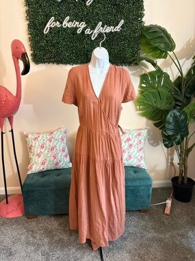 Women's Peach Wrap Midi Dress - Unbranded